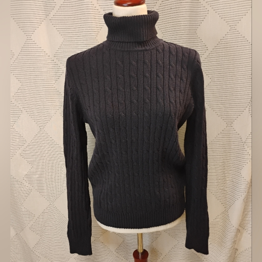 St.John'sBay Classic Cable Navy Blue Turtleneck Sweater Women's Size Large Tall